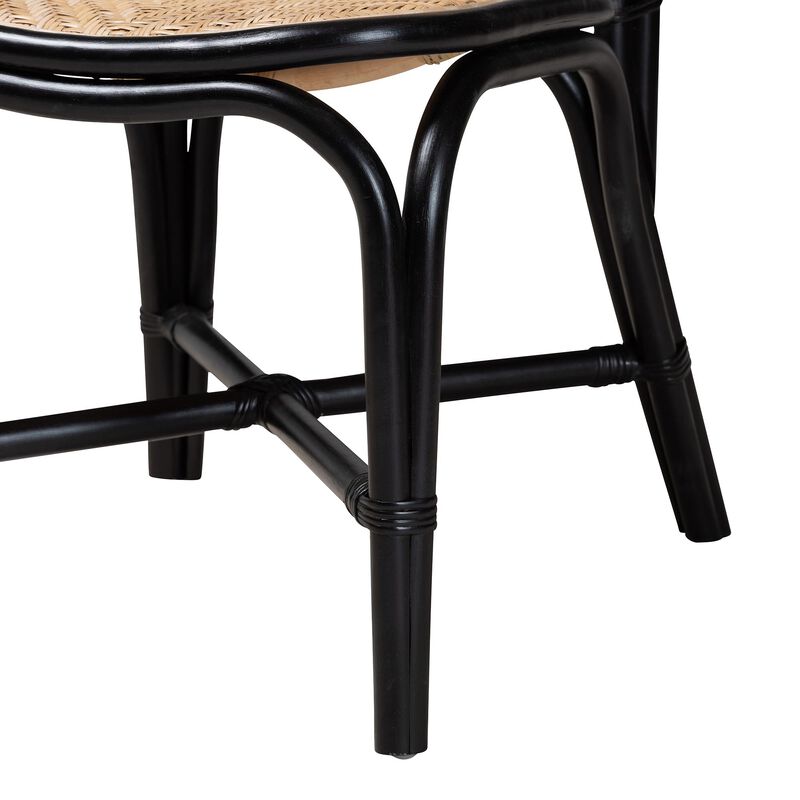 Bali & Pari Ayana Mid-Century Modern Two-Tone Black and Natural Brown Rattan Dining Chair