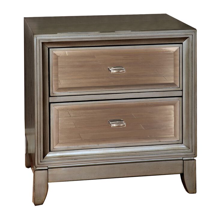 Contemporary Solid Wood Nightstand With Drawers, Silver-Benzara
