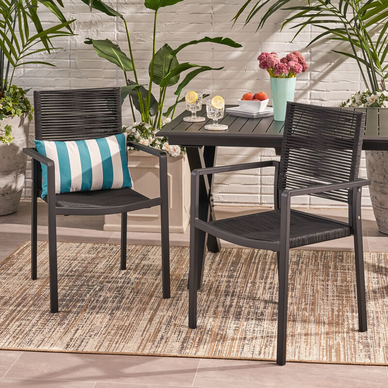 Merax 2 PCS Outdoor Modern Aluminum Dining Chairs with Rope Seat