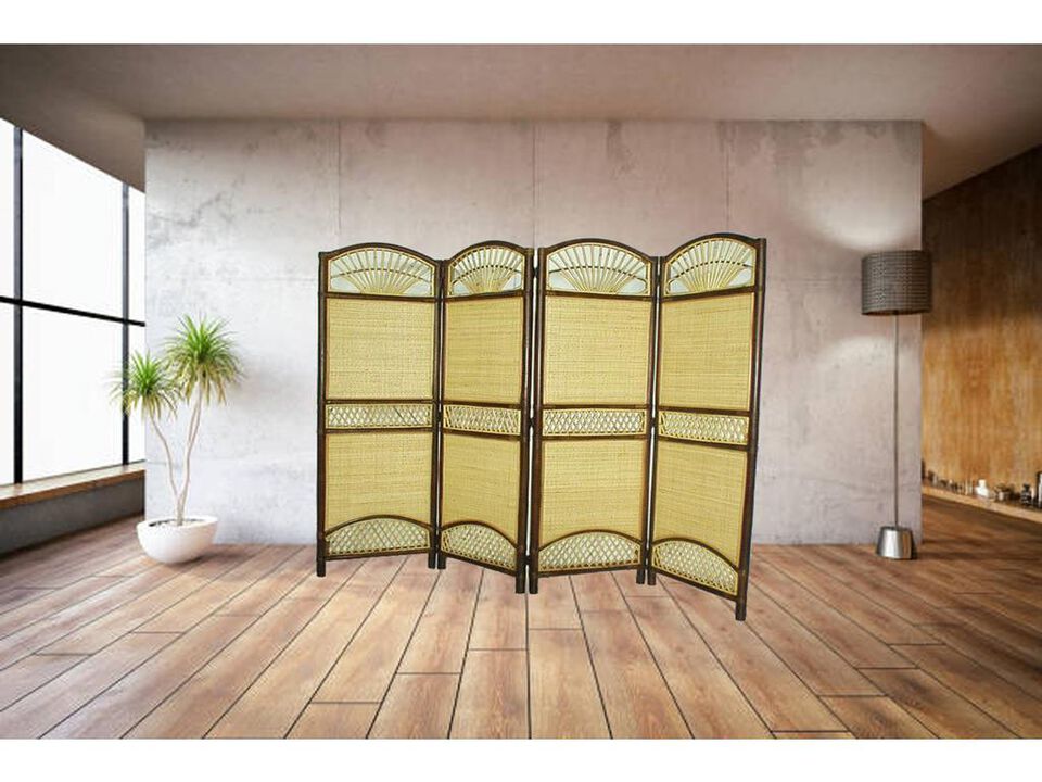 Rattan   Tropical             4 Panel Screen Divider