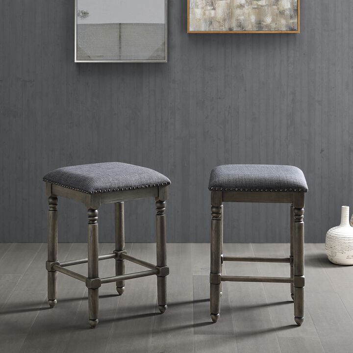 Wood Upholstered Swivel Counter Height Stool, Set of 2, Grey