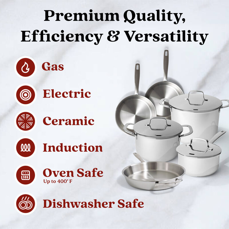 Alva Maestro 9-Piece Professional Stainless Steel Cookware Set - Non-Toxic, PFAS/PFOA/PTFE-Free Pots and Pans - Induction & All Stovetop Compatible - Oven Safe with Stay-Cool Handles