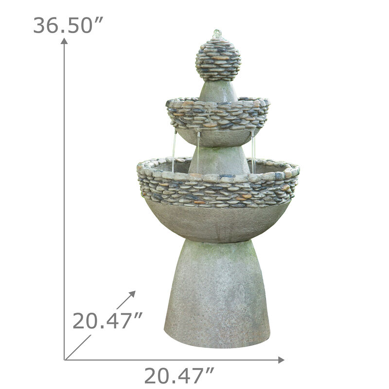 Teamson Home Outdoor Stone-Look 3-Tier Pedestal Floor Fountain, Gray