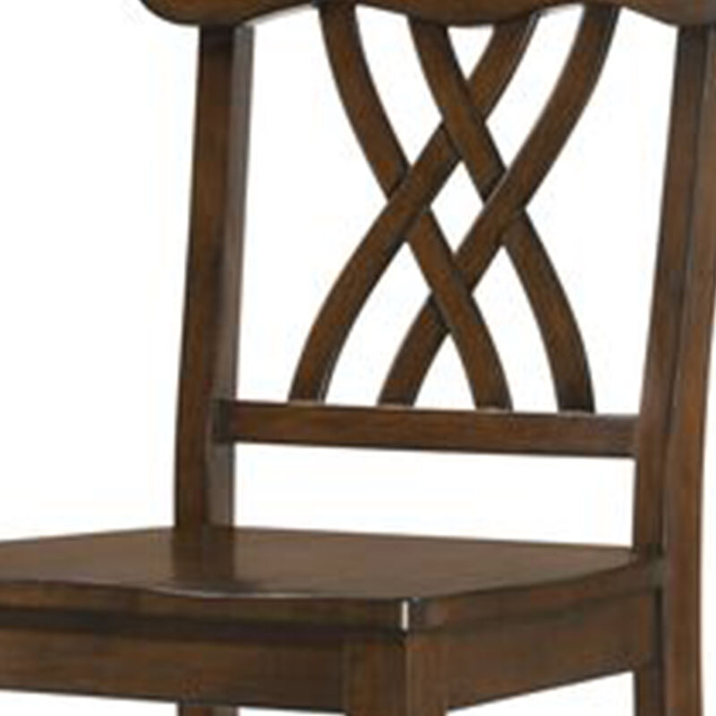 Counter Height Chair with Overlapping X Back, Set of 2, Brown-Benzara