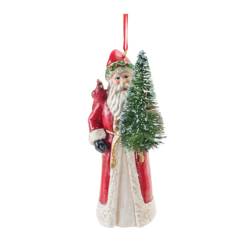 Festive Red Santa With Cardinal Bird Ornament (Set of 6)