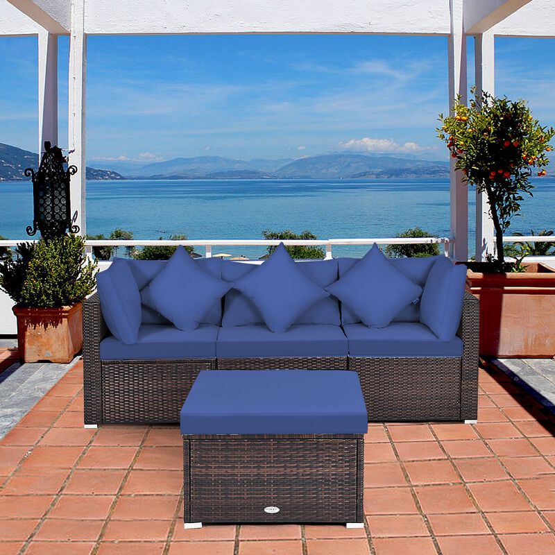 4 Pcs Ottoman Garden Deck Patio Rattan Wicker Furniture Set Cushioned Sofa