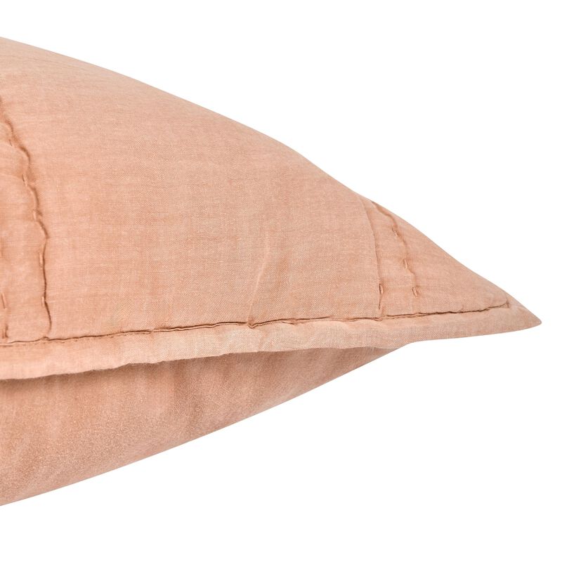 Rawi Standard Pillow Sham, 20x26 Clay Channel Stitch Ramie and Cotton - Benzara