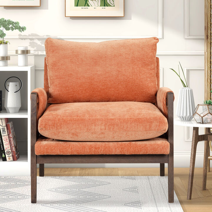 Mid-Century Modern Velvet Accent Chair, Leisure Chair With Solid Wood And Thick Seat Cushion