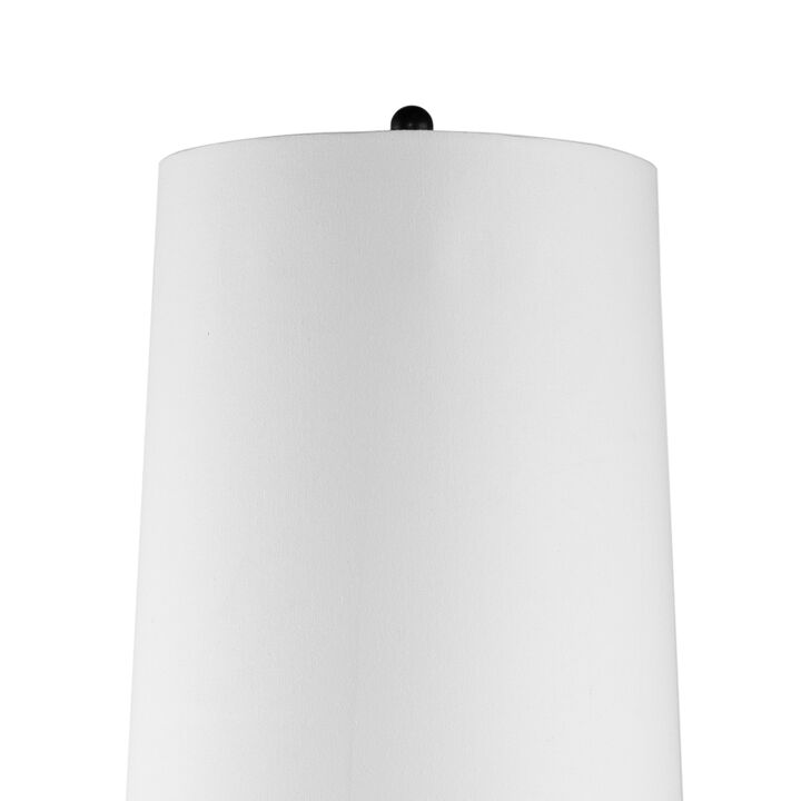 61 Inch Modern Floor Lamp, Round Drum Shade, Aluminum Frame, White, Black-Benzara