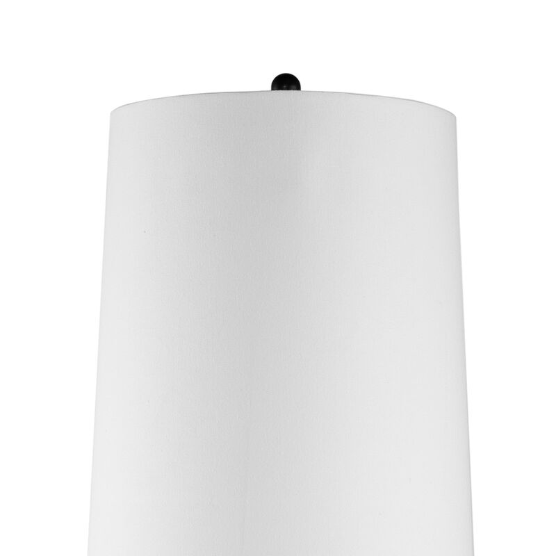 61 Inch Modern Floor Lamp, Round Drum Shade, Aluminum Frame, White, Black-Benzara