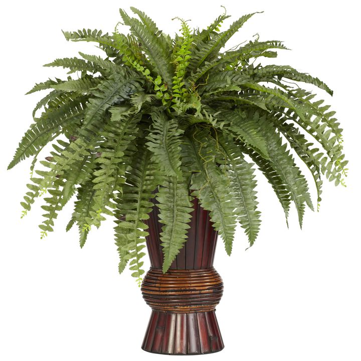 Hivvago Boston Fern w/Bamboo Vase Silk Plant