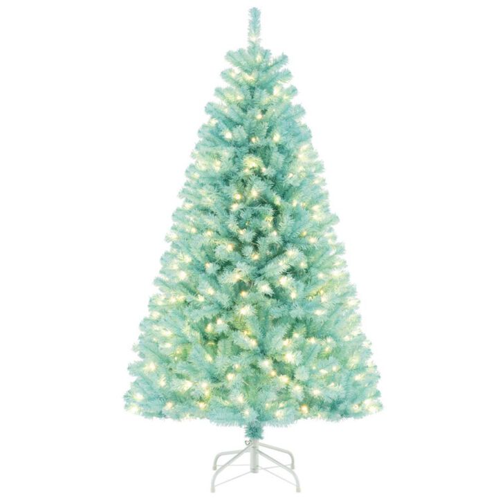 Hivvago 6 FT Blue Artificial Christmas Tree with 280 Warm White LED Lights and Foldable Metal Stand