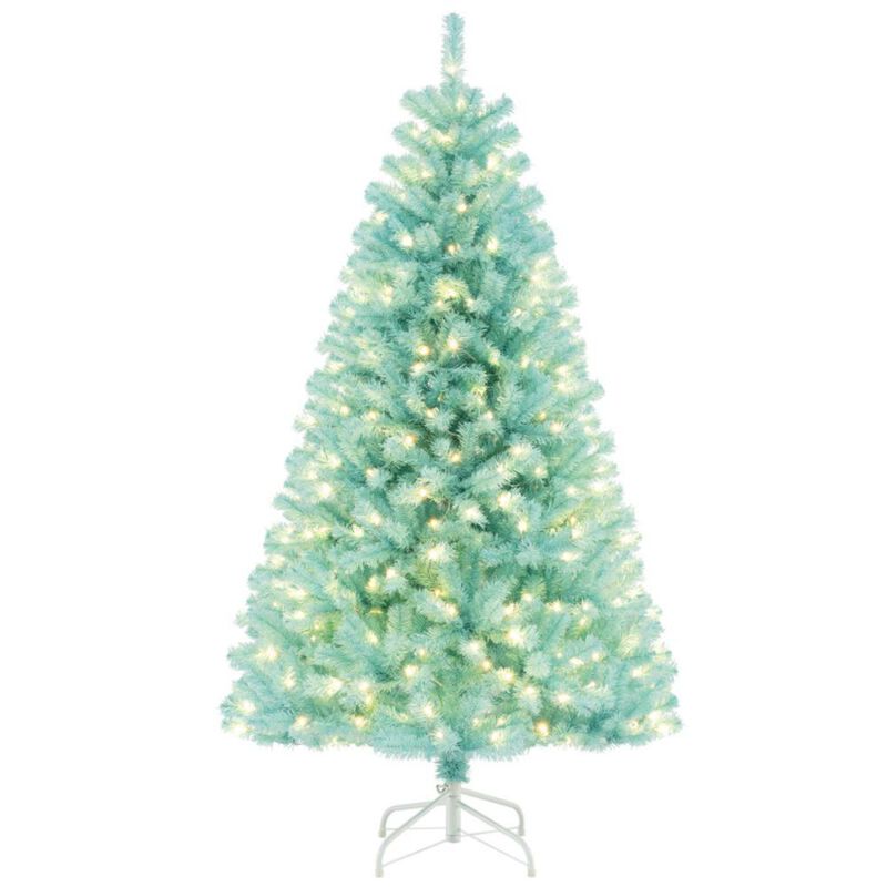 Hivvago 6 FT Blue Artificial Christmas Tree with 280 Warm White LED Lights and Foldable Metal Stand
