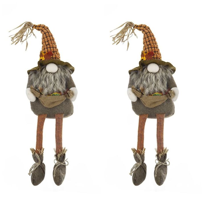 Sitting Fabric Gnomes, Set of 2 with Maple Leaf Accents, Perfect for Fall or Christmas, Orange Multicolor