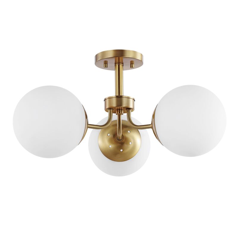 Olivier 3-Light Bohemian Farmhouse Iron/Frosted Glass LED Semi Flush Mount