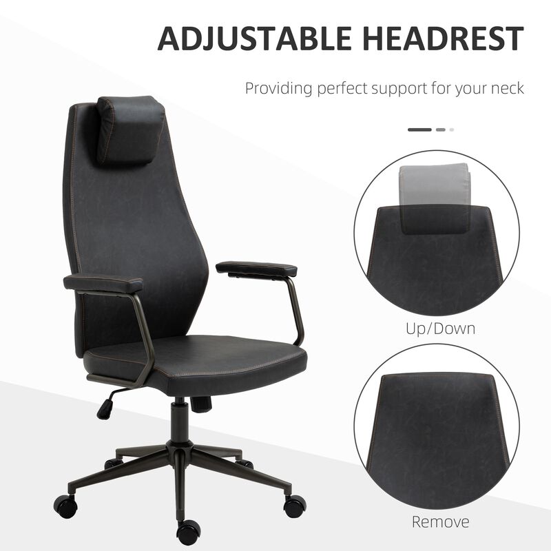 Black Executive Seat: High-Back Leather Ergonomic Office Chair