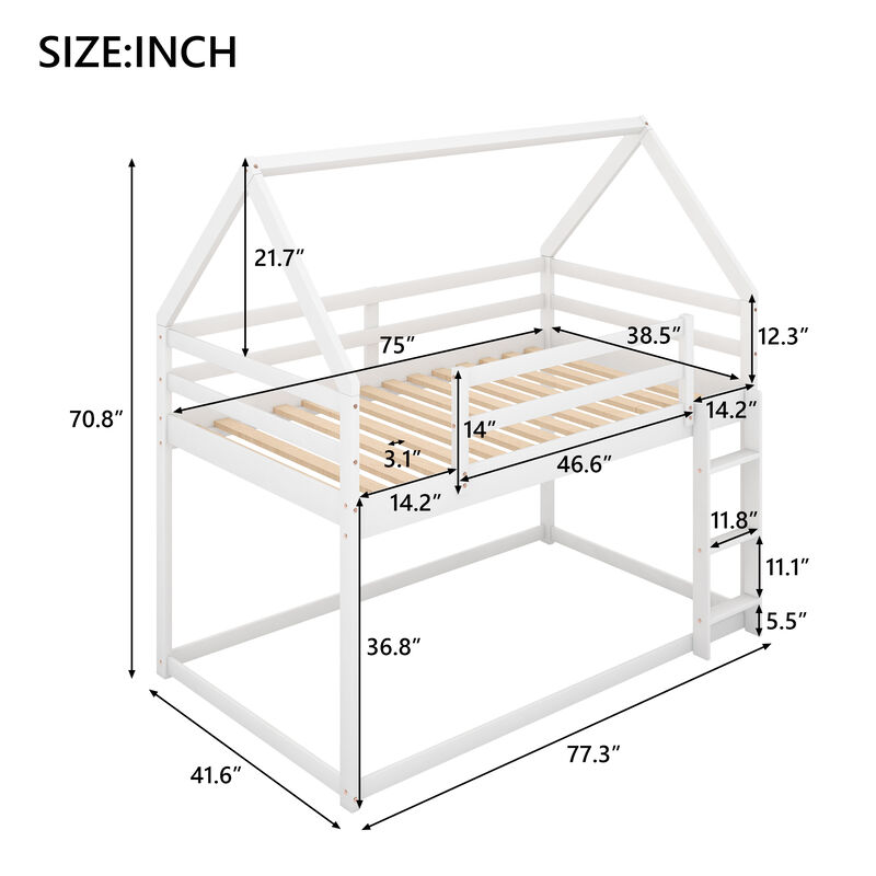 Merax Low Bunk Bed House Bed with Ladder