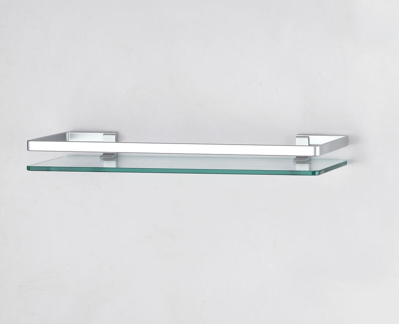 Floating Wall Mount Tempered Glass Bathroom Shelf with Brushed Chrome Rail