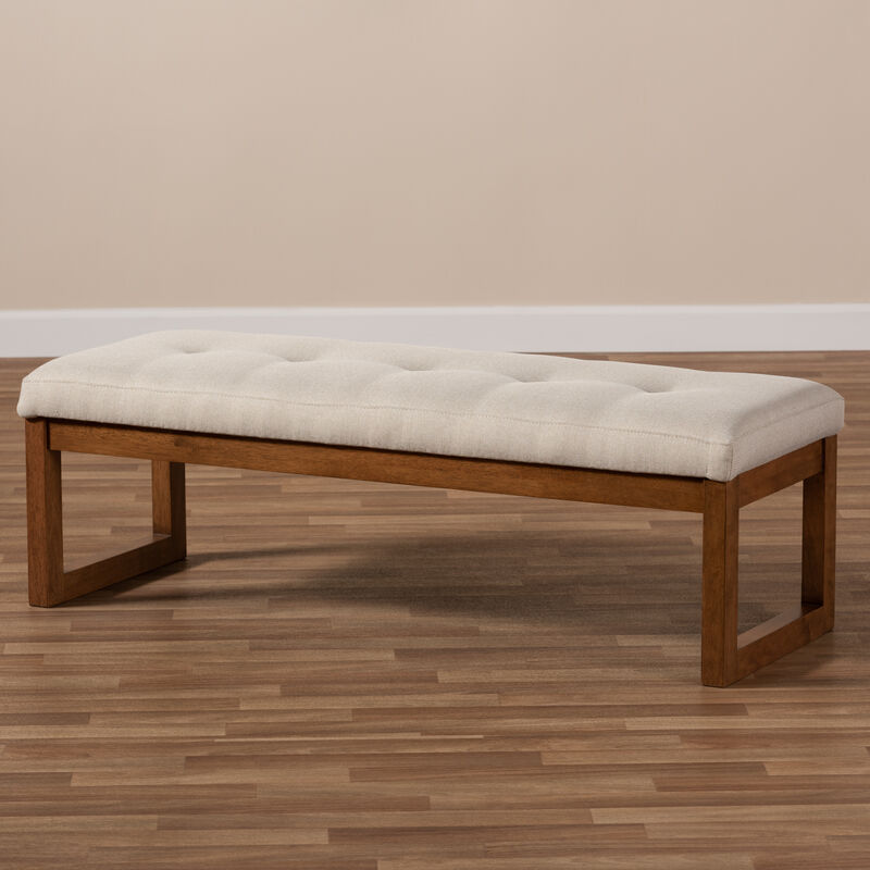 Baxton Studio Caramay Modern Light Beige Fabric Upholstered Walnut Brown Finished Wood Bench