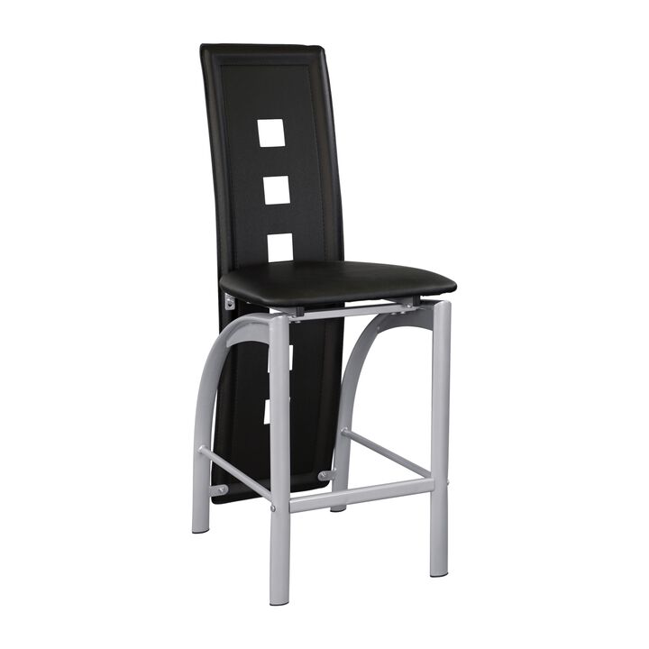 Set Of 2 Piece Modern Style Counter Height Chairs Metal Base And Leather Upholstered Back
