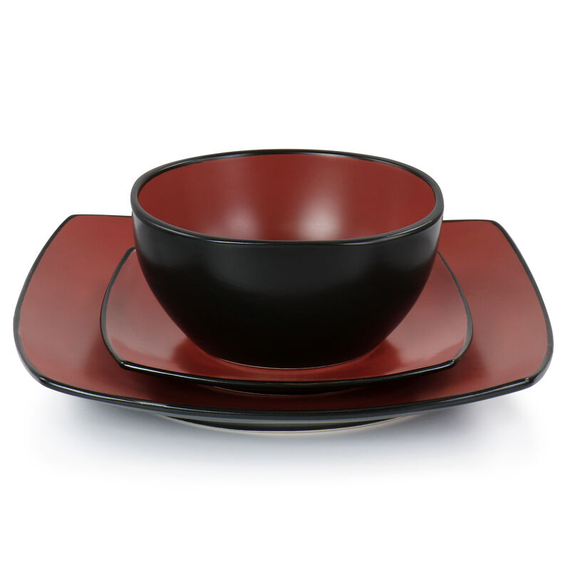 Gibson Elite Soho Lounge 16 Piece Matte Glazed Stoneware Dinnerware Set in Red