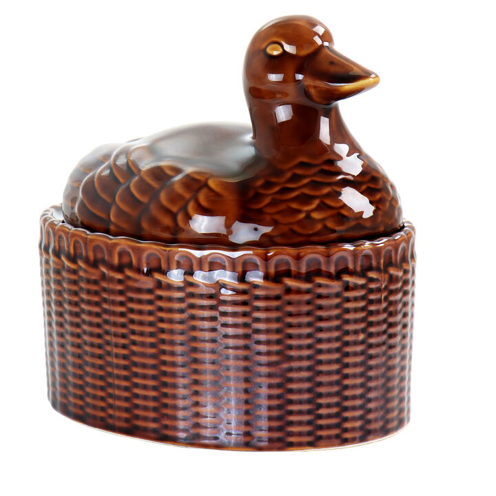 Martha Stewart 9 Inch Stoneware Sculpted Goose Covered Oval Baker in Brown