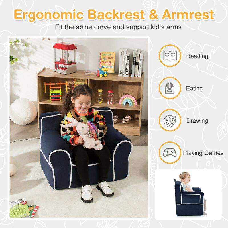 Upholstered Kids Sofa with Velvet Fabric and High-Quality Sponge
