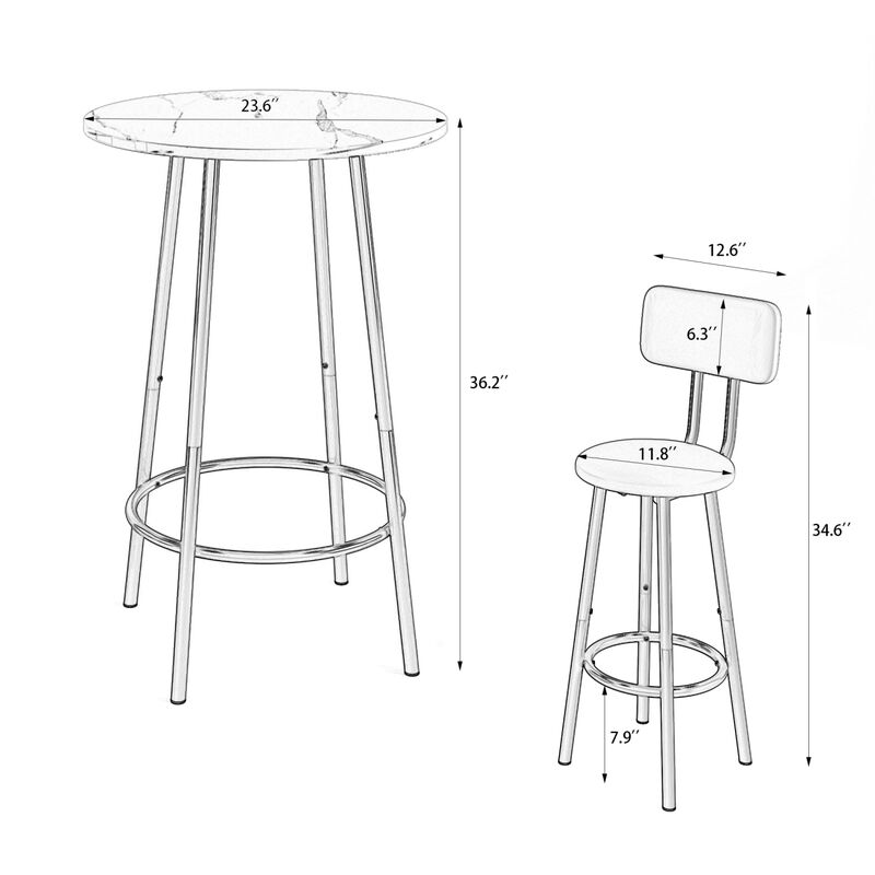 Streamdale Bar Table, Equipped With 2 Bar Stools, With Backrest And Partition