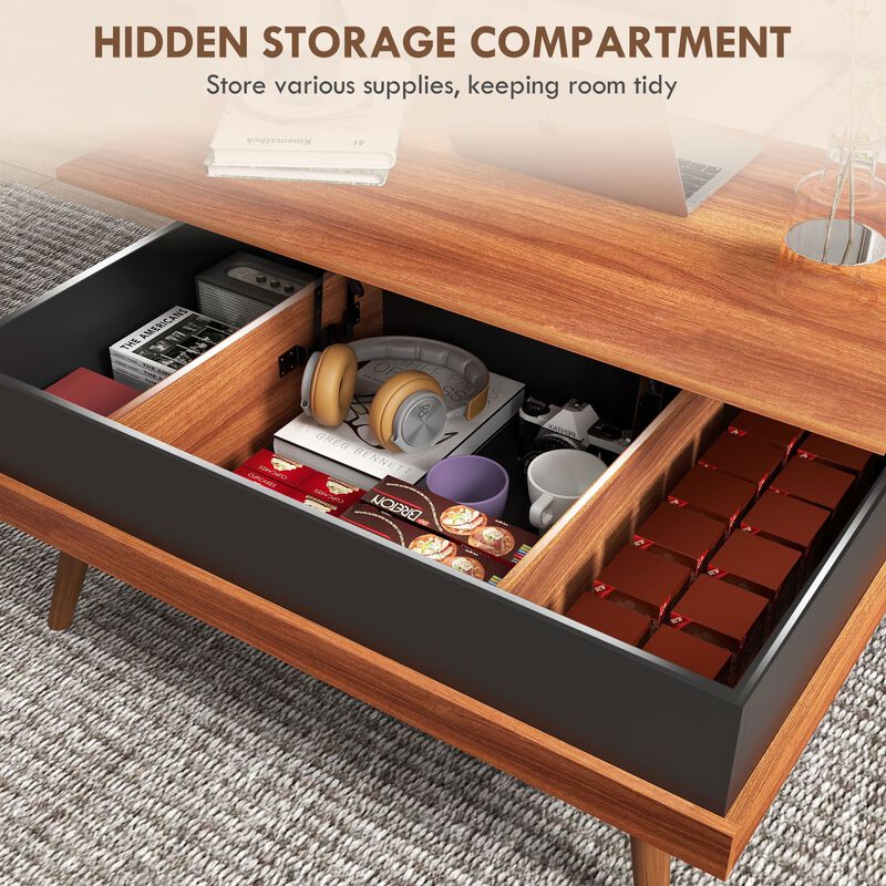 Walnut Lift-Top Coffee Table: Hidden Compartments