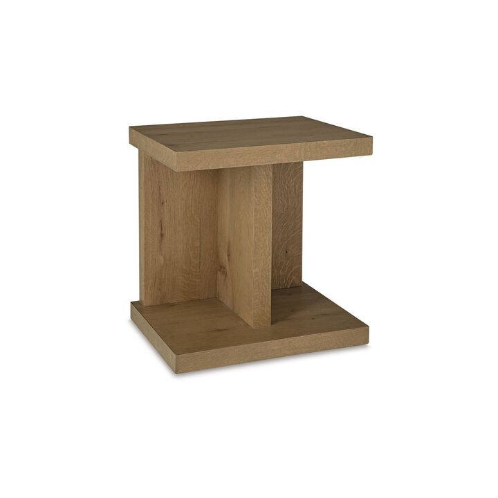Anay Chairside Table with Dual USB Port, 22 Inch Brown Rustic Oak - Benzara