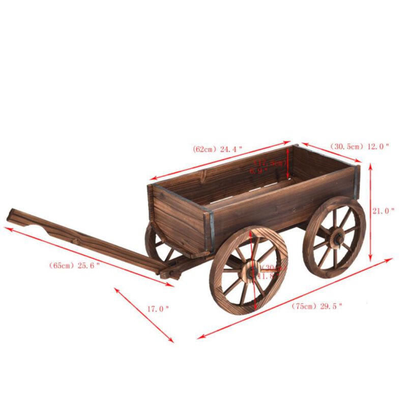 Hivvago Wood Wagon Planter Pot Stand with Wheels