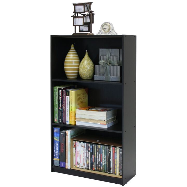 Hivvago 3-Tier Bookcase Storage Shelves in Espresso Finish