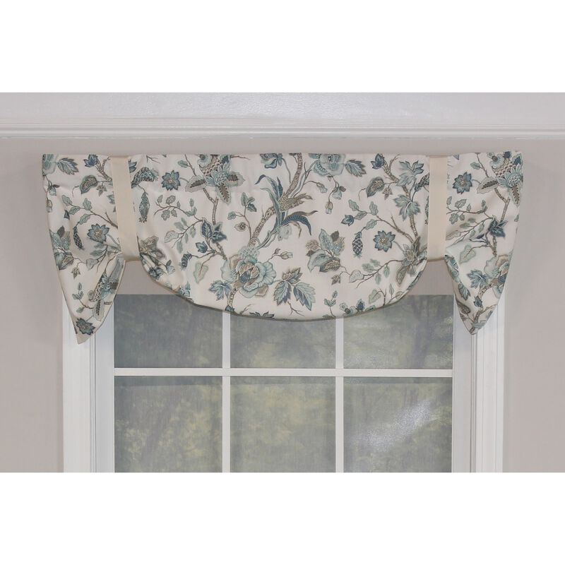 RLF Home Gianna Suspender Valance  Natural. 3" Rod Pocket, contrast ribbon Tie. 50"W x 17"L