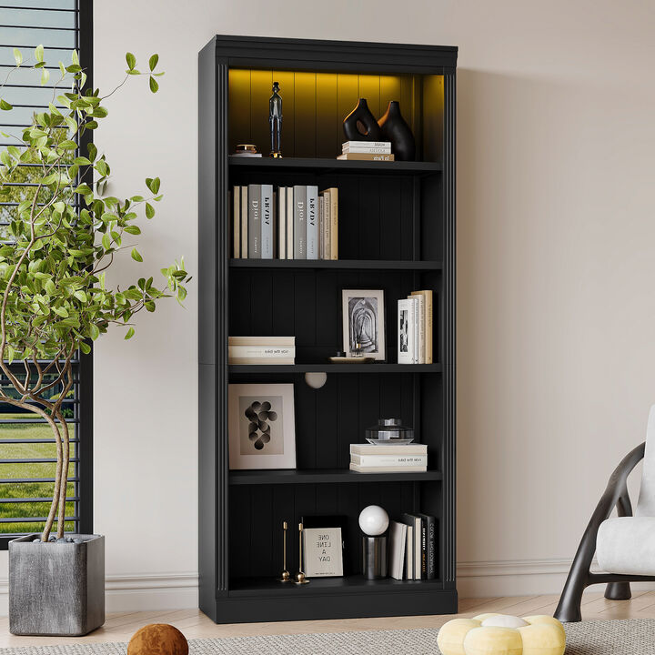 Merax 5-Tier Bookshelf Bookcase with Light Strip
