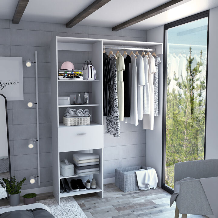 DEPOT E-SHOP Dynamic 150 Closet System, Five Open Shelves, One Drawer, One Metal Rod, Black