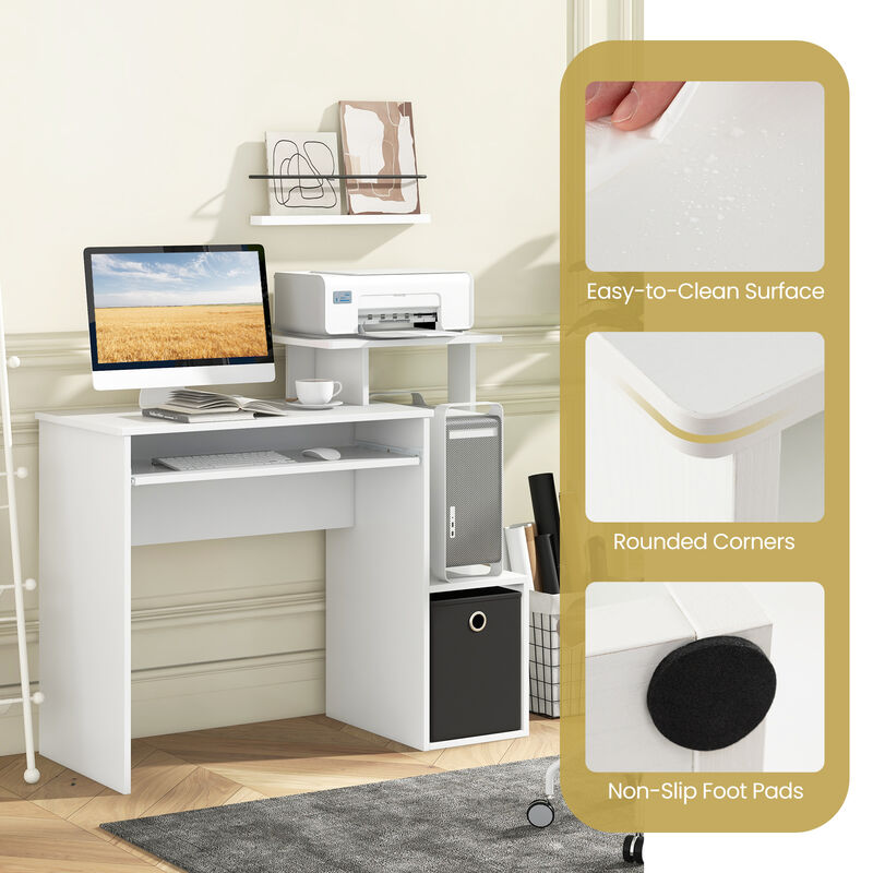 Space-saving Computer Desk with Pull-out Keyboard Tray for Small Offices