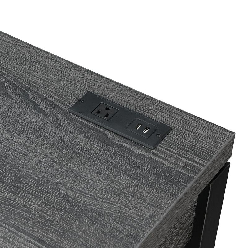 Convenience Concepts Newport 2 Drawer Desk With Charging Station, Weathered Gray/Black