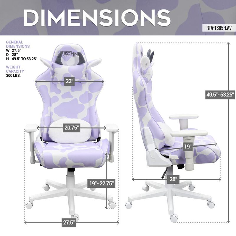 Techni Sport TS85 Lavender Print COW Series Gaming Chair