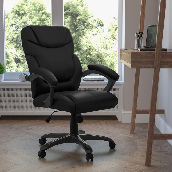 Megan Mid-Back LeatherSoft Overstuffed Swivel Task Ergonomic Office Chair with Arms
