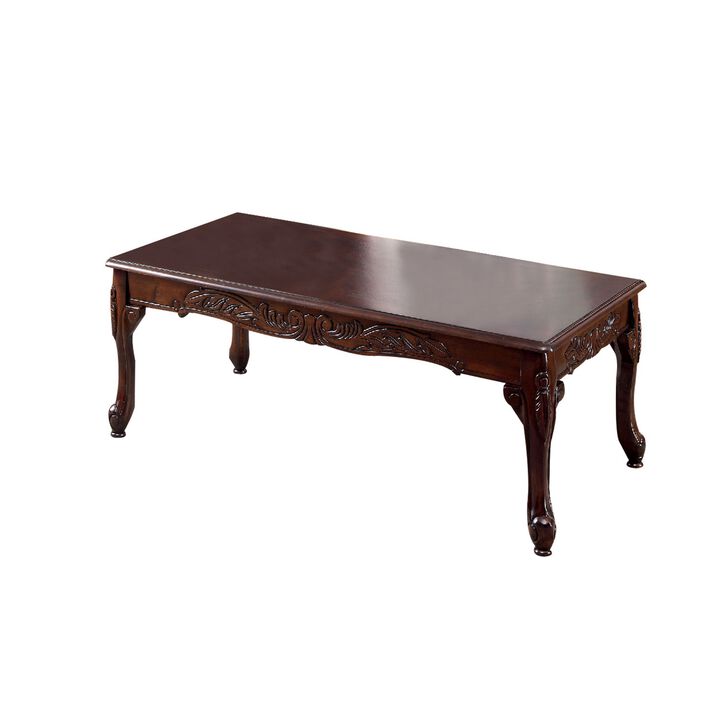 3 Piece Occasional Wooden Table Set with Engraved Details, Cherry Brown-Benzara