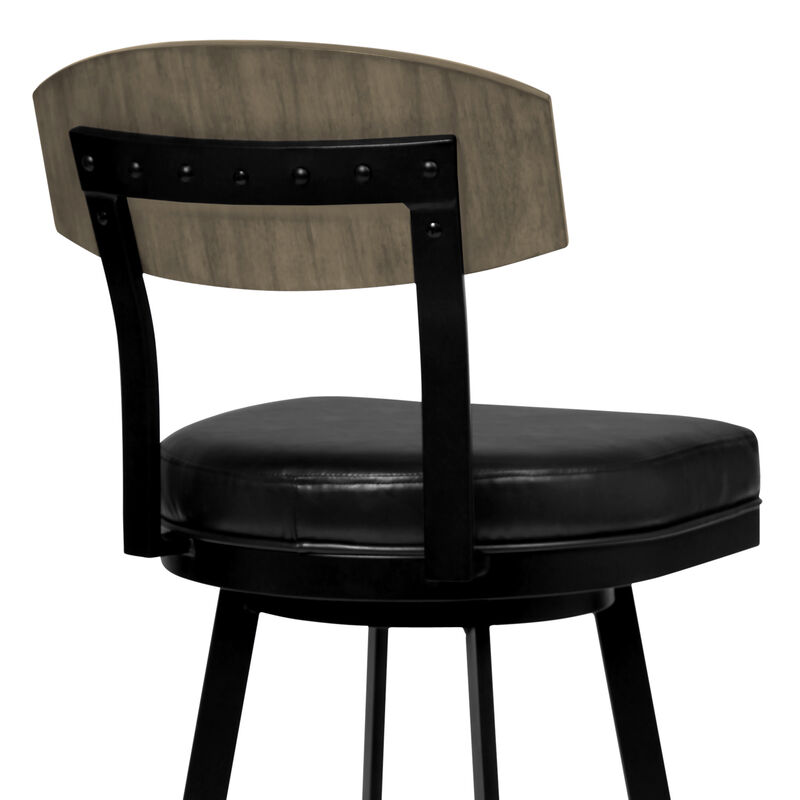 Frisco Bar Height Barstool in Matte Black Finish with Black Faux Leather and Gray Walnut