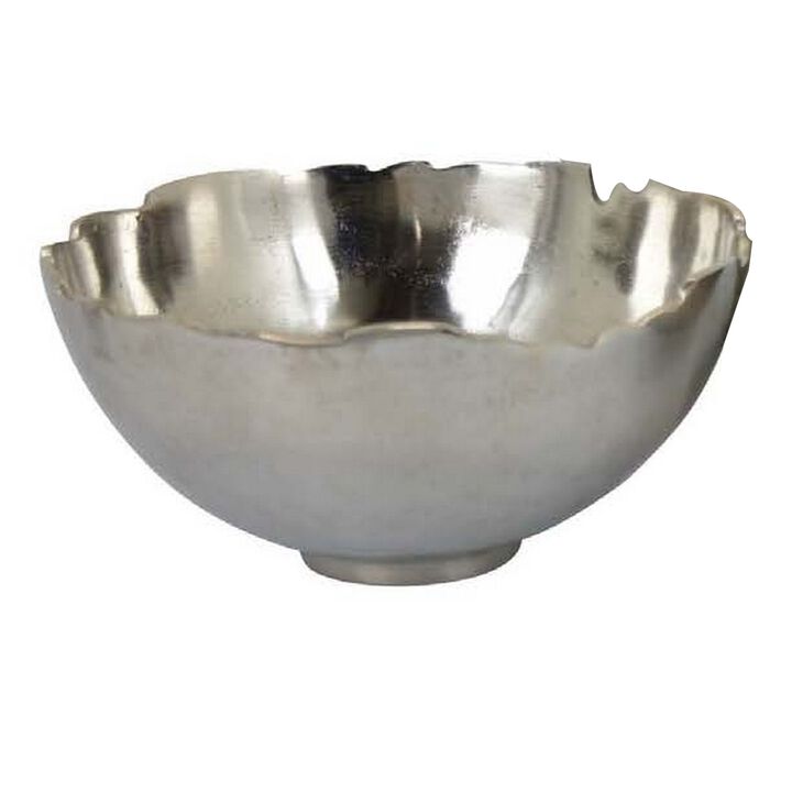 Bonz Set of 3 Bowls, Unique Top Shape, Round Base, Silver Metal Finish - Benzara
