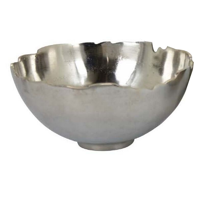 Bonz Set of 3 Bowls, Unique Top Shape, Round Base, Silver Metal Finish - Benzara