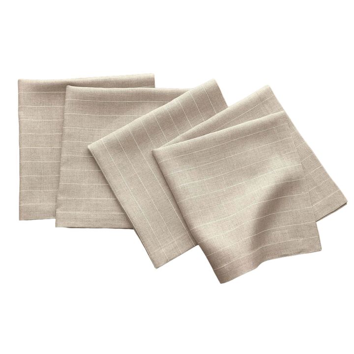 Solino Home 100% Pure Linen Stripe Dinner Napkins 20 x 20 Inch Set of 4 | Pinstripe