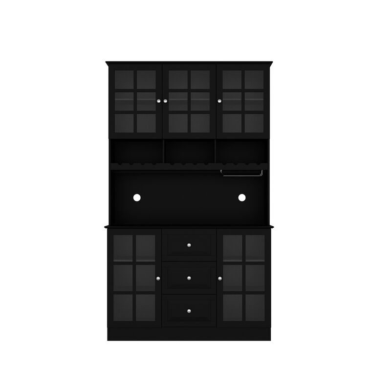 Kitchen Pantry Buffet Bar Cabinet with Glass Door, Kitchen Hutch Cabinet with Drawers, Glass Holder and Wine Rack