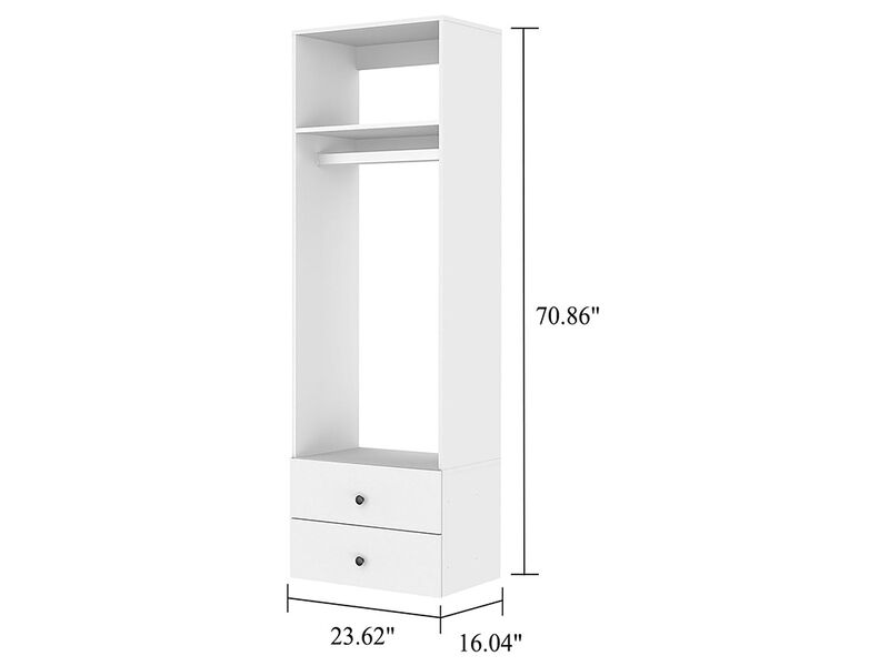 Wooden Wardrobe Closet System with 2 Closet Drawers, Walk-in Closet Organizers and Storage,Clothes Organizer with Closet Shelves,White