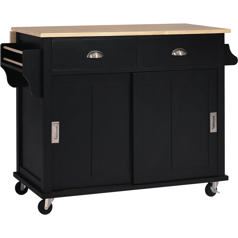 Streamdale Rolling Kitchen Cart with Drop-Leaf Countertop & Barn Door