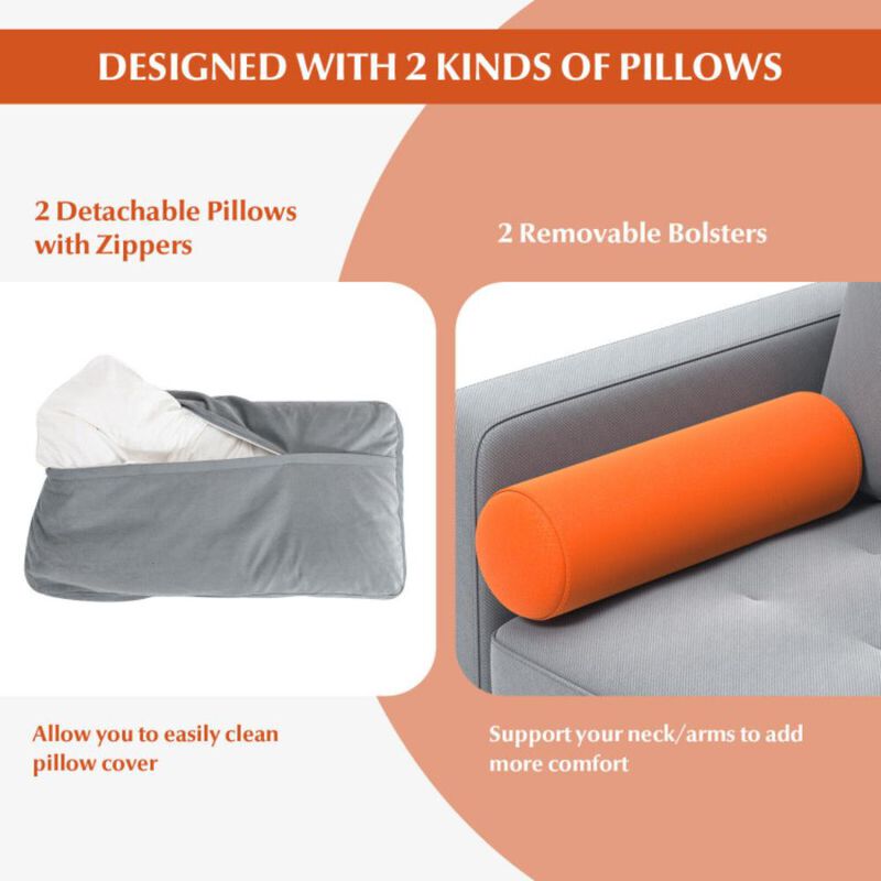 Hivvago Modern Loveseat Sofa with 2 Bolsters and Side Storage Pocket