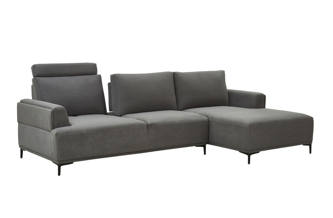 Pasargad Home Modern Lucca Sectional Sofa with Push Back Functional, Right Facing Chaise, Grey
