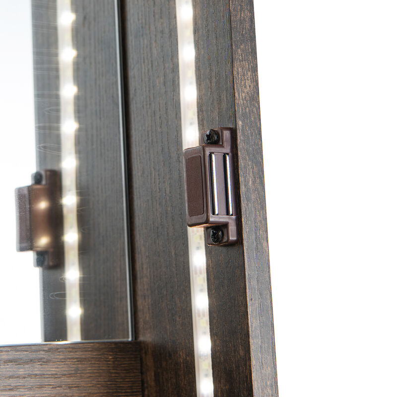 47 Inch Lockable Jewelry Cabinet Armoire with 3-Color LED Lights-Coffee